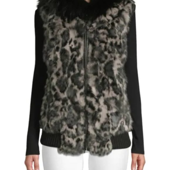 Fox Fur-Trim Leopard-Print Rabbit Fur Vest - Picture 3 of 5